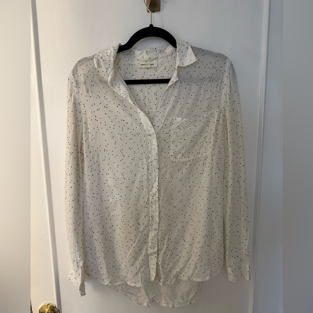 Button down White Shirt with Black Star Pattern